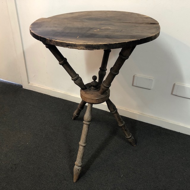 TABLE, Side Table - Rustic Tripod 70cm H x 51.5cm Diameter